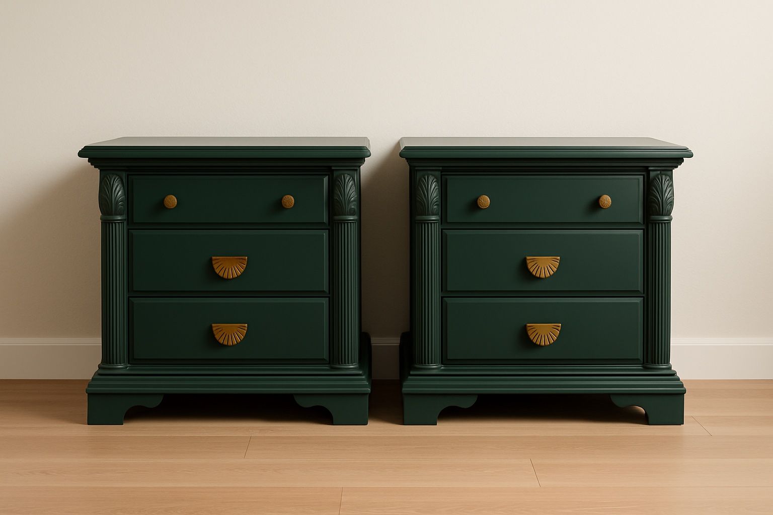 Newly refurbished solid cherry π wood pair of nightstands (2)