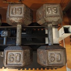 60lb Metal Hex Dumbbells 