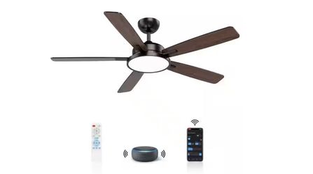 52 in. Smart Indoor Black Ceiling Fan with Dimmable LED Light, Remote, works with Google Alexa 