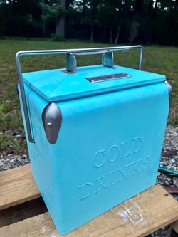 Retro Metal Cooler Cold Drinks Blue