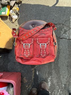 Nine West Women’s Red Shoulder Bag w/ Buckle & Grommet Strap, Inner Pockets