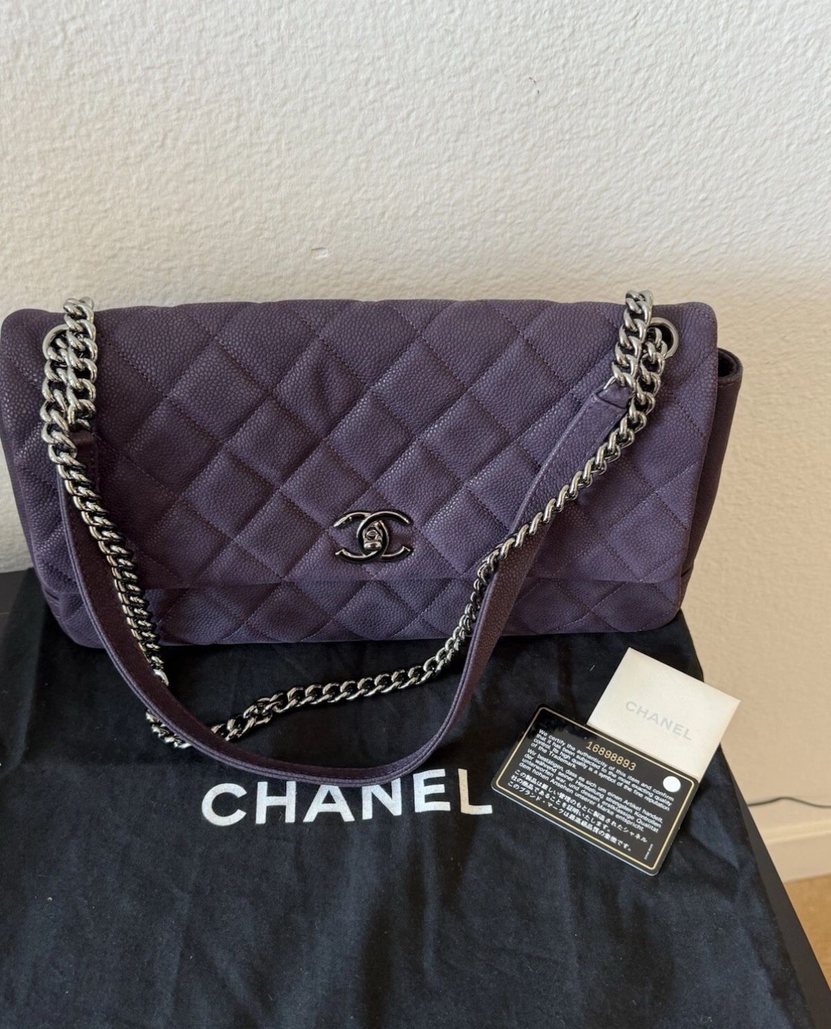 CHANEL Chain Shoulder Bag Matelasse Caviar Leather Purple Flap