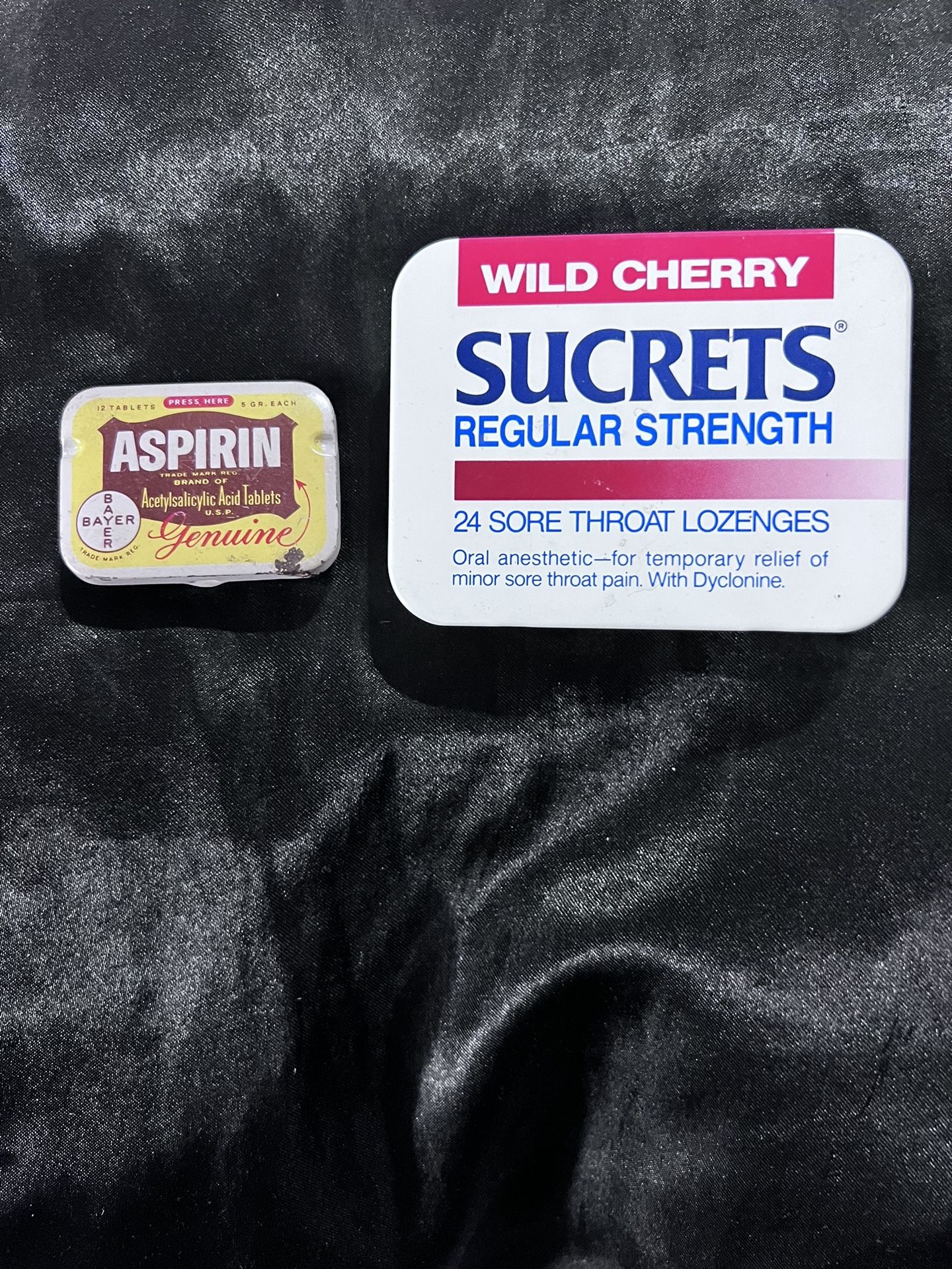 Vintage Medicine Tin Boxes: Bayer Aspirin & Sucrets Lozenges
