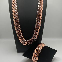 Miami Rose Gold Plated Cuban Link Chain & Bracelet Set 20mm 22mm