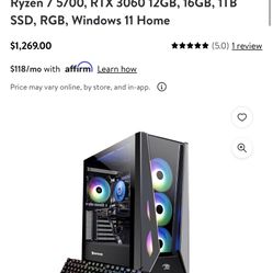 iBUYPOWER Gaming PC- TraceMR258i, Ryzen 7 5700, RTX 3060 12GB, 16GB, 1TB SSD, RGB, Windows 11 Home Brand New 