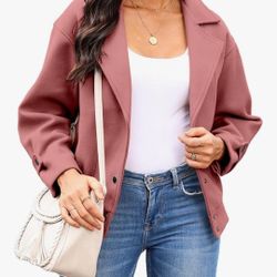 Ladies Pink Size Large Cropped Wool Moto Biker Jacket