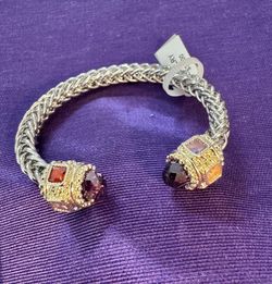 Rhodium/14K plated Amethyst Renaissance Braided Cuff Bangle