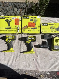 NEW Ryobi One + 18V Drill Bundle w Batt/Charger—Open Box—HPBLDD001–1/2”Dr Driver & PCL235-1/4” Impact