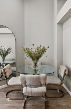 Vintage Chrome & Glass Dining Table Set with 4 Cantilever Chairs