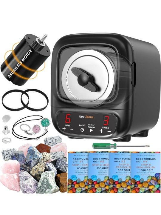 C1 Pro Max Brushless Rock Tumbler Kit - Extra Large 3LB Capacity, Up to 6X More Noise Cancelling, Ultra Quiet Rotary Polisher with Full Accessories, I