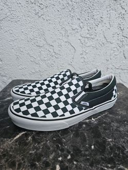 BRAND NEW NEVER WORN MENS VANS SLIP-ON SKATEBOARDING SHOES SIZE 10 WHITE & DARK GREEN