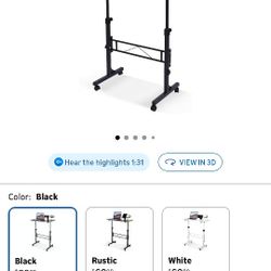 Standing Desk Adjustable Height, Mobile Stand Up Desks with Wheels Small Computer Desk Rolling Desk, Portable Laptop Desk Black Standing Table Sit Sta