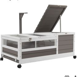 Tortoise Habitat,Large Wooden Indoor Tortoise House on Wheels,Outdoor Turtle Enclosure Reptile Cage for Small Animals with Waterproof and Leakproof Tr