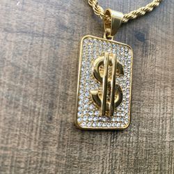‼️Dollar Sign Pendant ‼️Free 24”3mm Rope Chain🔅♨️Lab Diamond Micro Pave 💎 💥 Over Real Stainless Steel 💥 💥 Top Quality Guaranteed‼️‼️