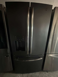 GE French Door Fridge – Black Stainless, Ice & Water Dispenser