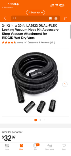 RIDGID 2-1/2 in. x 20 ft. LA2522 DUAL-FLEX Locking Vacuum Hose Kit Accessory Shop Vacuum Attachment for RIDGID Wet Dry Vacs