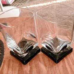 A Pair Of Vintage Drink Glasses With Black Square Stems