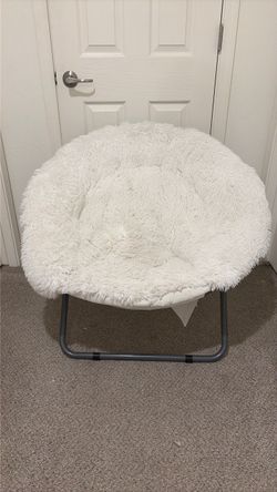 White Faux Fur Saucer Moon Chair