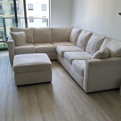 CUSTOM Avalon White/Beige Sectional  Couch With Ottoman COMES WITH 3 YEAR WARRANTY