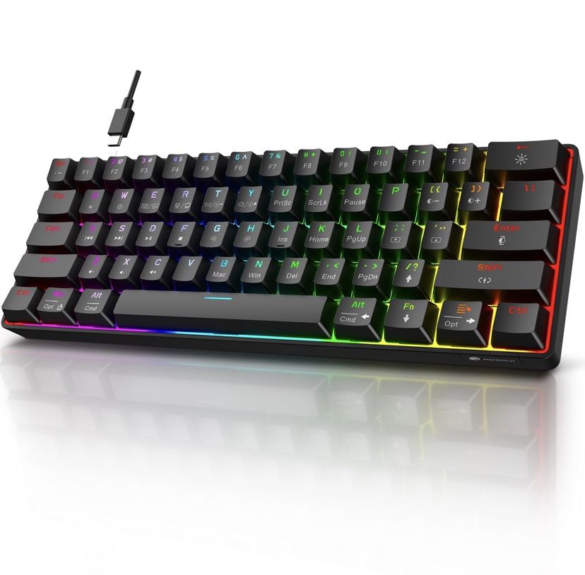 KOORUI 60% Gaming Keyboards, 61 Keys Wired Ultra-Compact Mechanical Keyboard 26 RGB Backlit with Red Switch Mini Keyboards for Windows MacOS Linux
