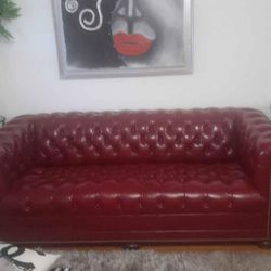 Red leather couch and 2 side chairs