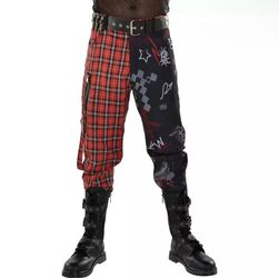 Adult Punk 2-Tone Red Plaid & Black Pants S/M