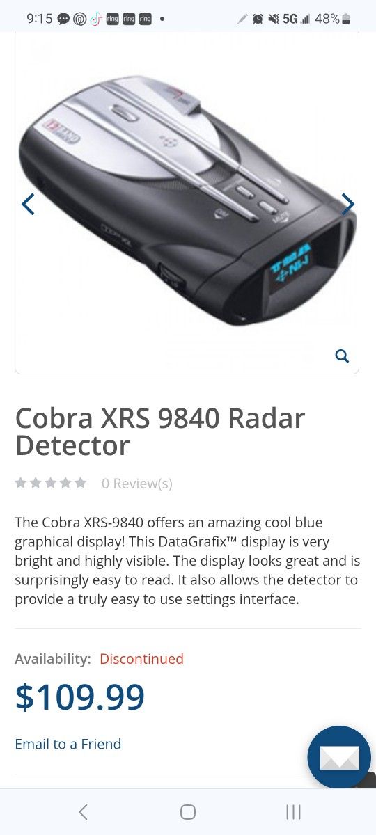 Cobra XRS 9840 Radar Detector