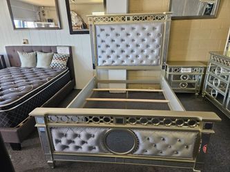 Brand new silver modern queen bedframe