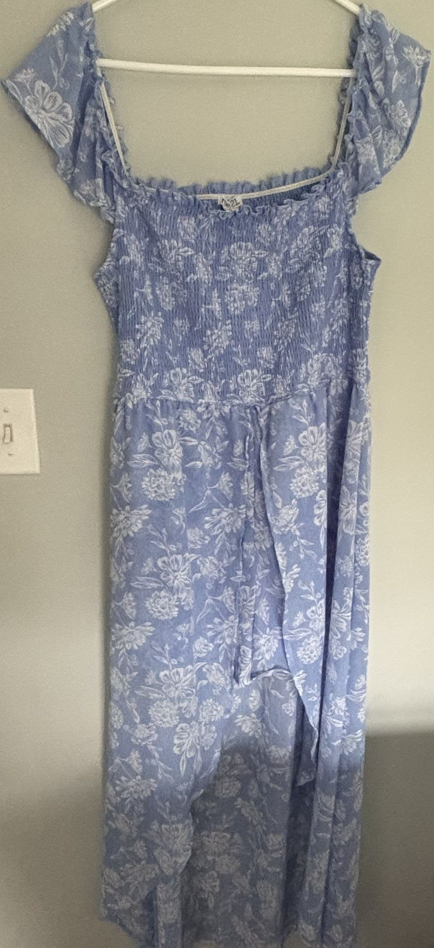 Baby Blue + White Hawaiian Mini Romper With Skirt