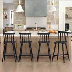 Black Windsor Counter Stools – Set of 4 | 24” Seat Height