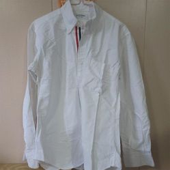Classic Logo Top Thom Browne White Long Sleeve Shirt