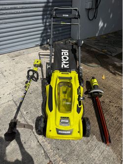 Combo Ryobi Hedge trimmer, Lawn mower brushless 40V, String Trimmer expanded 18v - NO BATTERIES NO TIENE BATERÍA PERO TODO FUNCIONA