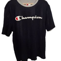 Champion Men’s Black Mesh Layered T-Shirt – Size L 