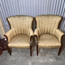 Vintage Upholstered Armchair with Wood Frame