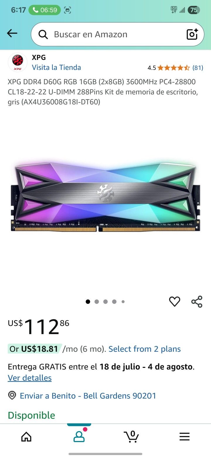 XPG DDR4 D60G RGB (AX4U36008G18I-DT60)