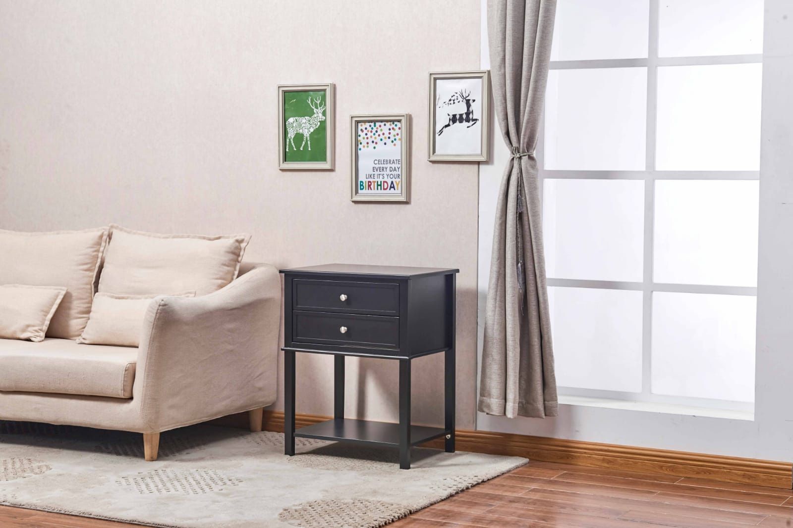 Side Table with Two Drawers and Bottom Shelf Storage