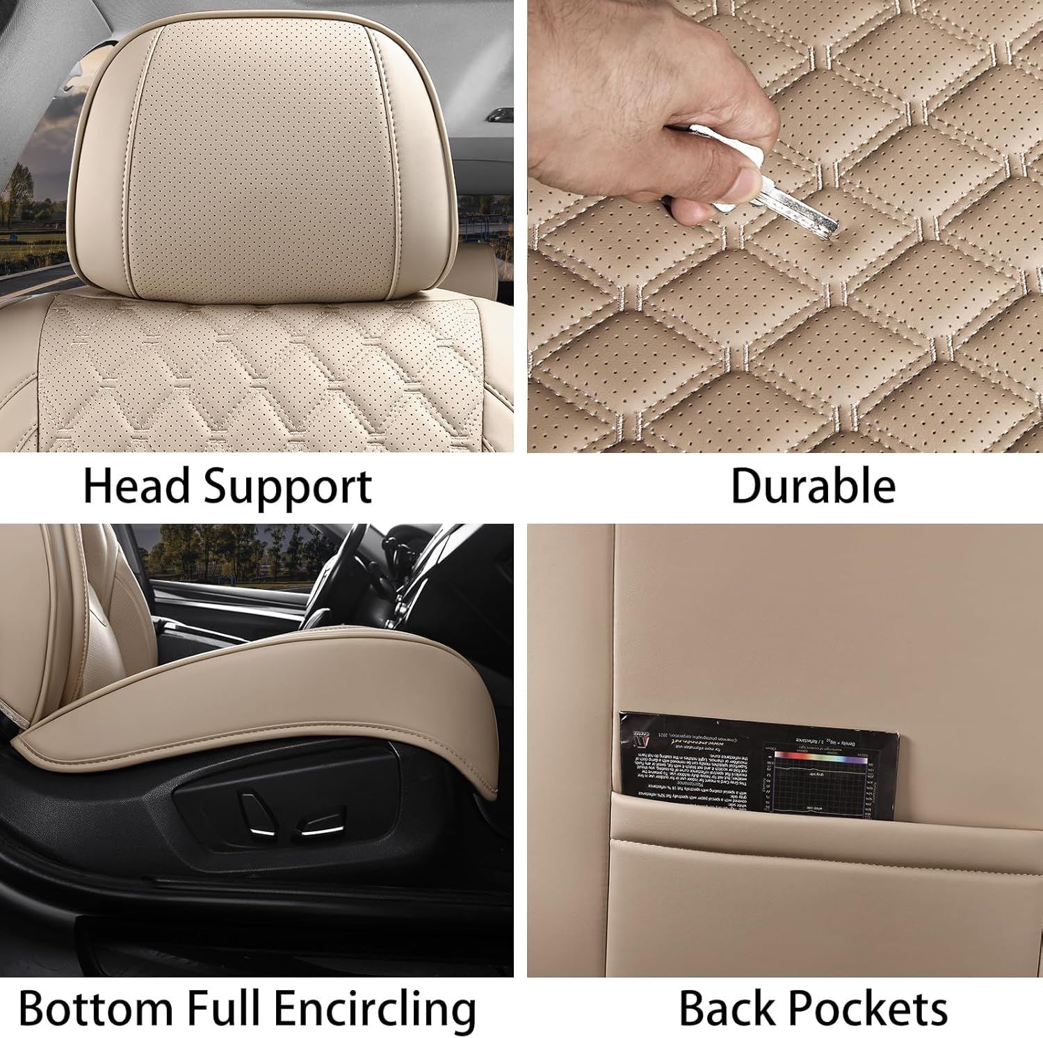 Car Seat Covers Front Seats, Luxury Faux Leather Car Seat Covers Waterproof Non-Slip Seat Protector Universal Fit for Most Cars SUVs Trucks Pick-ups,