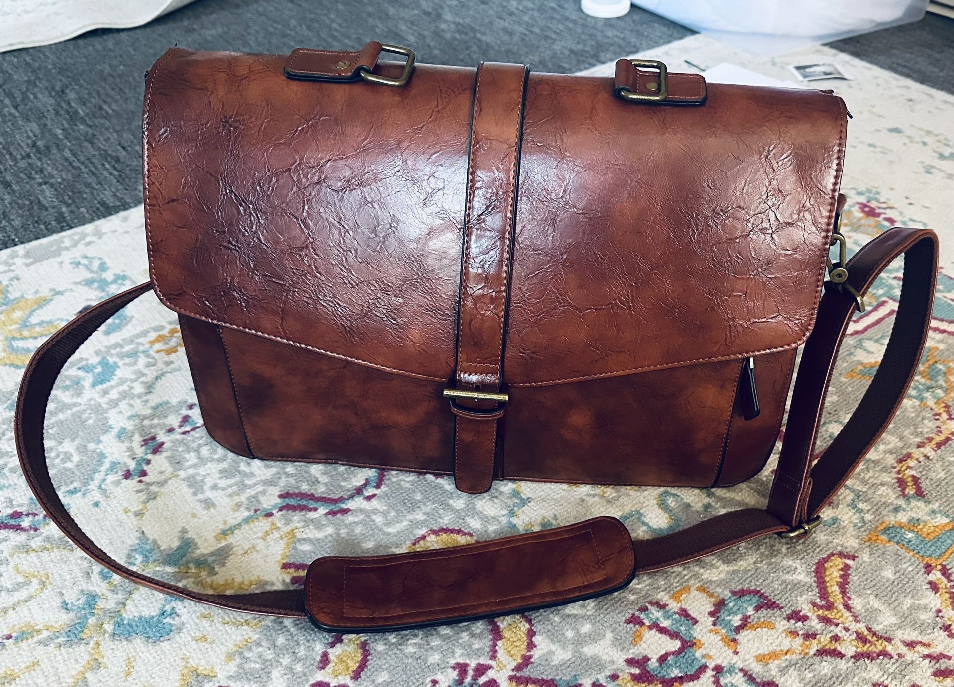 Leather Briefcase 15.6 Inch Laptop Messenger Bag 