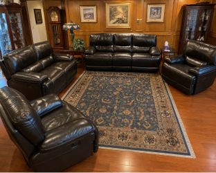 4-Piece 100% Leather Power Reclining Living Room Set – Like New