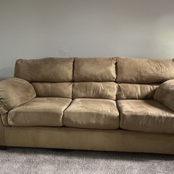 Comfy Camel-Tan Microfiber Couch – Great Condition – $160