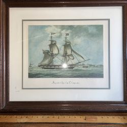 Vintage Etching Italian Ship 