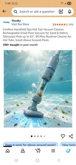 Cordless Handheld Spa Hot Tub Vacuum Cleaner Rechargeable Small Pool Vacuum for Sand & Debris, Telescopic Pole up to 65", 90 Mins Runtime Cleaner for 