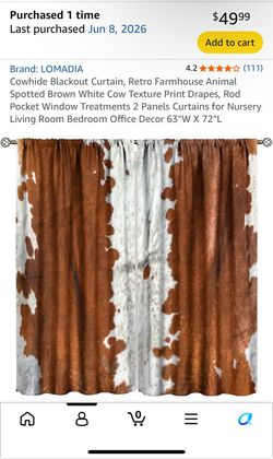 Cow print blackout drapes 5 pairs