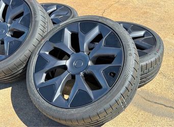 DELIVERY 4x OEM 2026 Tesla Model X 22” Machina Wheels Black Rims Continental 100% W/ CAPS