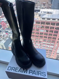 Black Knee High Chunky Boots