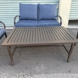 Patio Outdoor Furniture 2 Chairs 1 Loveseat Rocking Bench With New Cushions And Coffee Table 