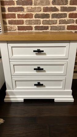 White 3-Drawer Nightstand with Wood Top