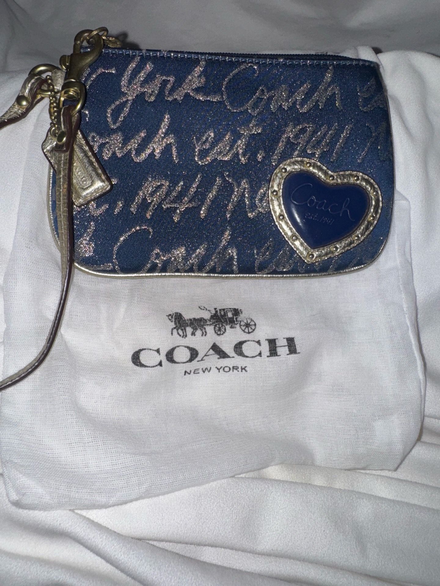 NEW Coach 1941 Script Wristlet with Gold Trim with Dust Bag