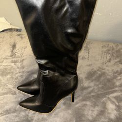 Pointed Stiletto Heel Knee High Boots, Leather.