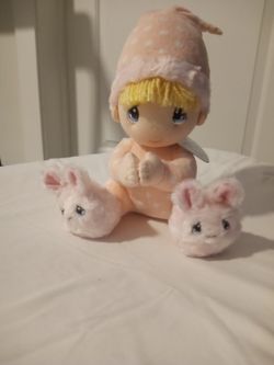 Precious Moments Prayer Girl Doll Pink with Bunny Slippers 8 "